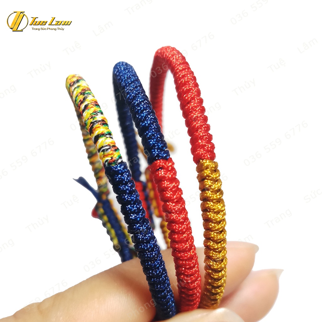Vòng tay may mắn nữ Set 3 vòng chỉ tibets xanh đỏ vàng bện handmade hợp mệnh - Tuệ Lâm