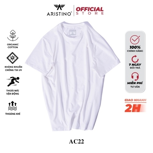 Áo phông nam ARISTINO AC22 trơn cổ tròn cotton thoáng mát thấm hút mồ hôi