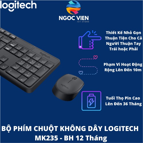 [Hỏa Tốc - HCM] Bộ bàn phím chuột không dây Logitech MK235 | Hàng Chính Hãng Logitech | Bảo Hành 12 Tháng |Ngocvienstore