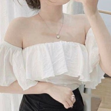 Áo bẹt vai croptop vải voan dày mịn kèm hình thật 100%
