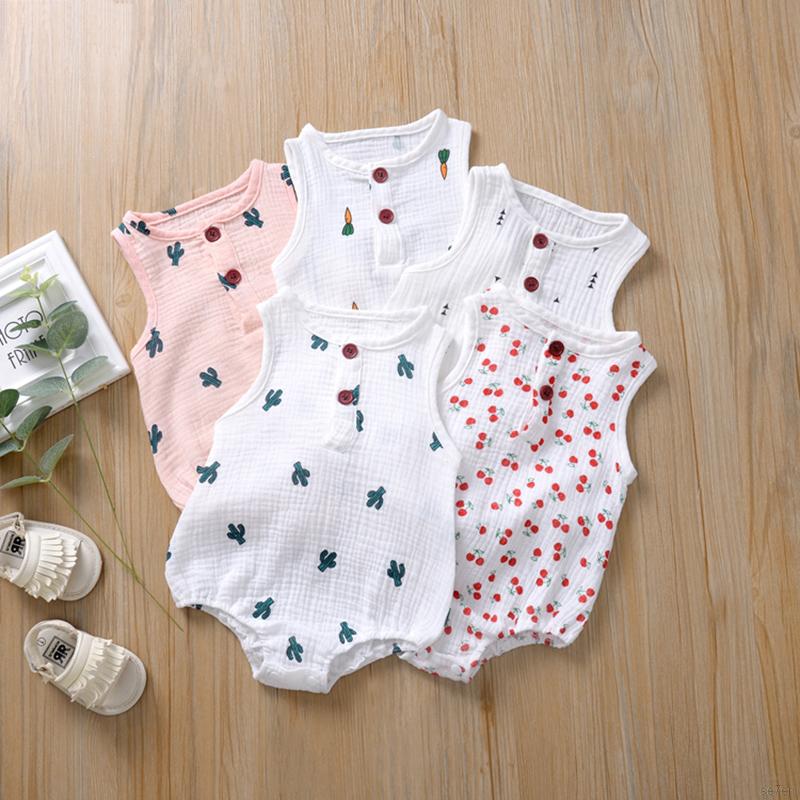 Áo liền quần Sát Nách Chất Cotton Hoạ Tiết Đáng Yêu Cho Bé 0-18 Tháng Tuổi