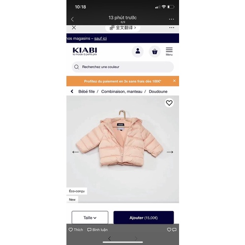 CHỐNG NƯỚC Áo Phao Có Mũ Dư Xịn Kiabi