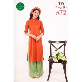 [Mã AT2] Áo Dài Lụa Tây Thi Cam Đất
