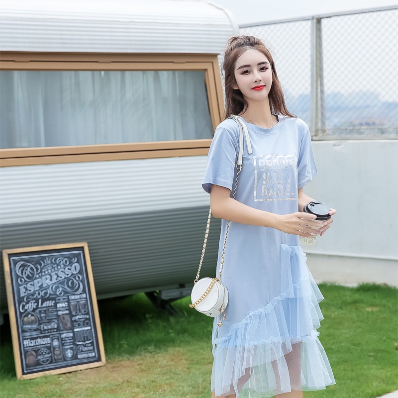 Đầm Dài Tay Ngắn Phối Lưới Mỏng Thời Trang Mùa Hè Chất Lượng Cao Cho Nữ Sinh
