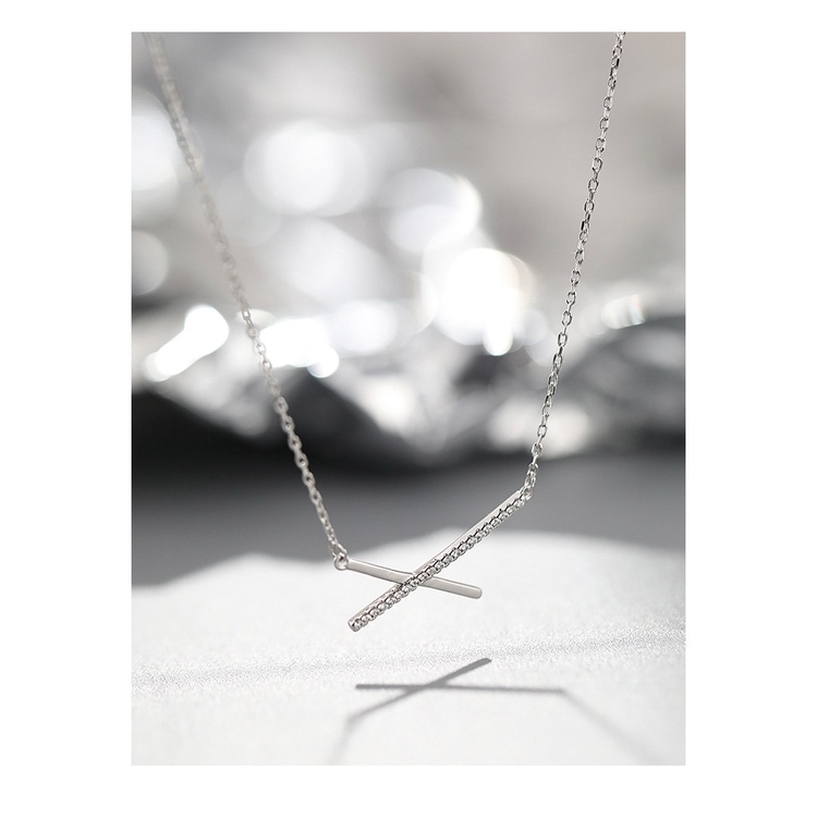 Vòng cổ Bạc 95 Mặt Chữ Thập Đính Đá Đơn Giản Phong Cách Hàn Quốc Cho Nữ