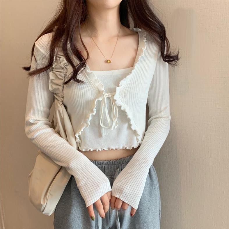 Áo kiểu Lửng nữ Croptop Dài tay Ngọt ngào Ulzzang Hàn Quốc Áo nữ kiểu Cộc Croptop Tay dài Ngọt ngào Thời trang Đẹp 💝