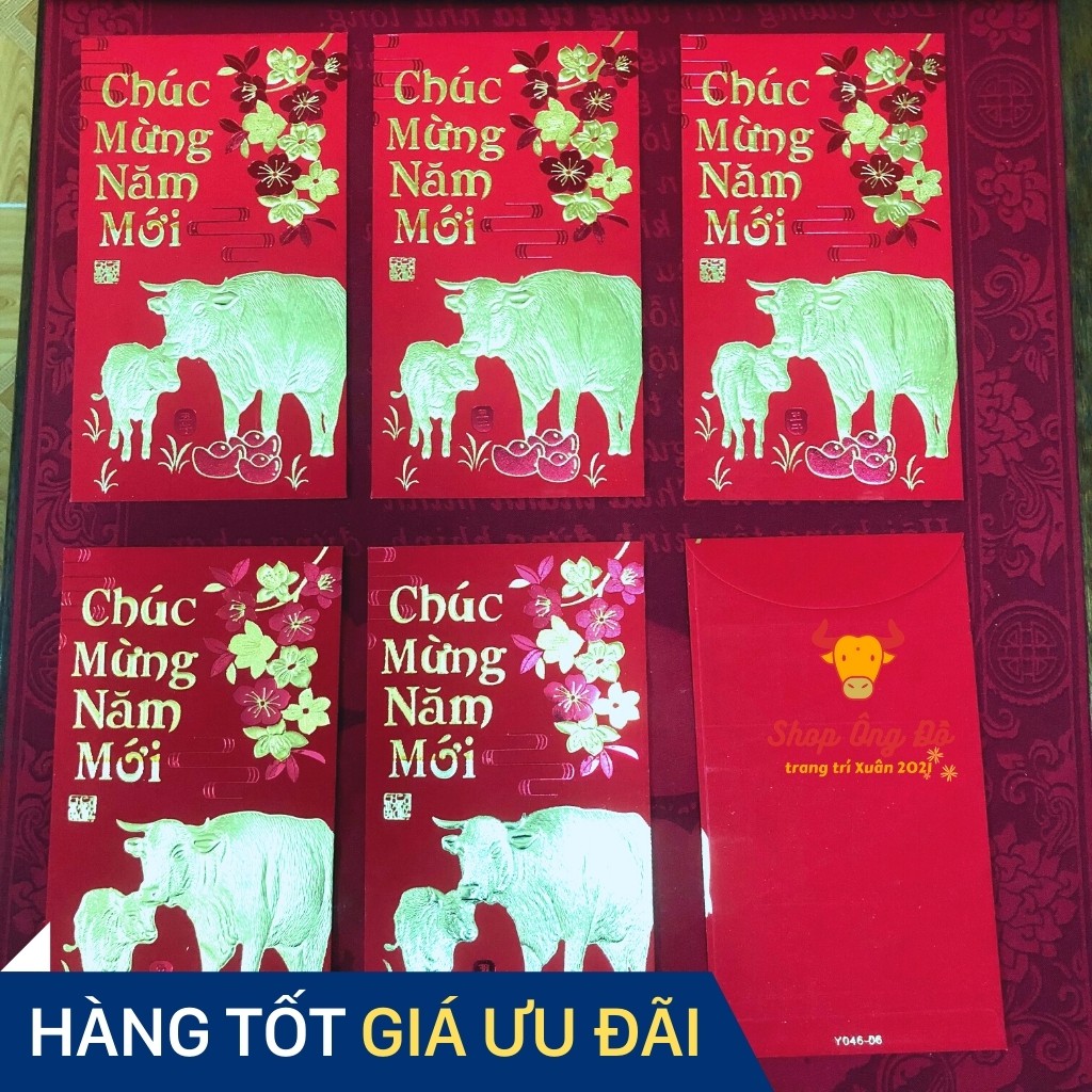 [COMBO 6 BAO] Bao Lì Xì Hình Trâu Mạ Vàng Dày Cao Cấp Sang Trọng Gía Sỉ Đựng Vừa Tờ 500k và 100USD Không Gấp Đôi