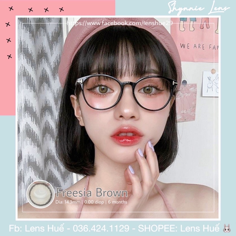 ✨ Lens FREESIA BROWN - lens nâu viền đen vân hoa kiểu Trung mang đi chơi, đi tiệc,...( kính áp...