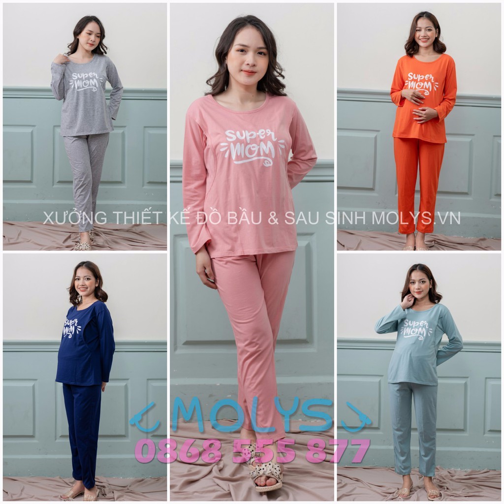 bộ bầu dài kết hợp cho con bú sau sinh BH6011 chất cotton LOẠI 1 co giãn