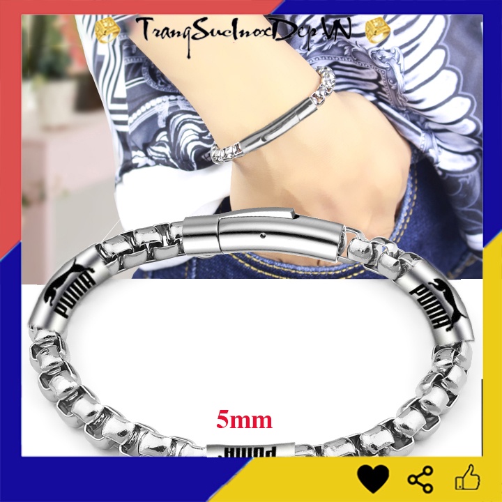 Lắc tay nam inox kiểu bông dừa khít 5ly bọc khoen inox khắc kí hiệu P vô cùng đẳng cấp - Chọn size theo yêu cầu