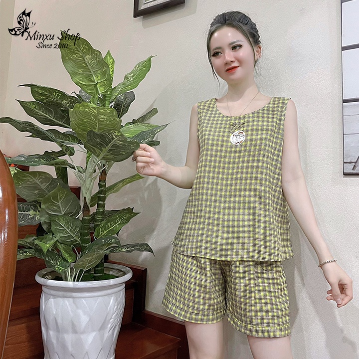 Bộ Ngủ Sát Nách, Bộ Mặc Nhà Quần Đùi Vải Lanh Cao Cấp, Màu Đẹp, Phong Cách Trẻ Trung, Cá Tính Minxu Shop Mã D70