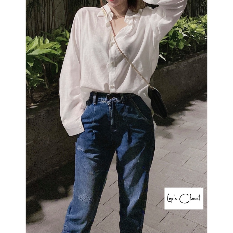 Áo sơ mi nữ Lụa trắng basic cao cấp , áo sơ mi giấu quần , áo tay dài form rộng | BigBuy360 - bigbuy360.vn