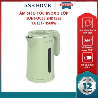 Bình đun nước siêu tốc inox shd1353 sunhouse 2 lớp 1.8 lít tự động tắt khi nước sôi cạn nước quá nhiệt