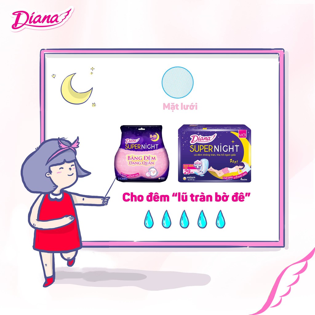 BVS Diana Ban Đêm - Băng Vệ Sinh Diana Sensi Dạng Quần Size M-L & S