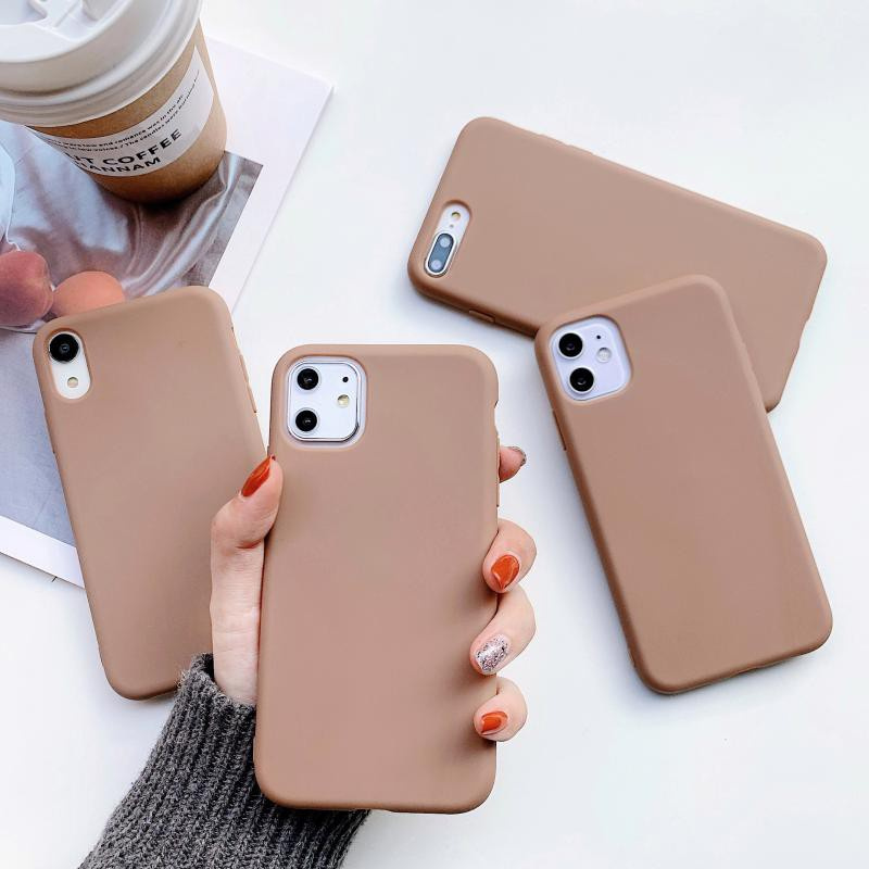 vivo 1609 1606 1611 1610 1601 1603 1716 1723 1718 1726 1713 1714 1724 1725 1727 1728 1719 Brown silicone mobile phone case Pure color simplified mobile phone protective cover TPU mobile phone fall proof soft shell