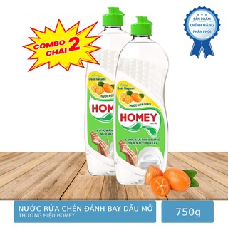 Combo 2 Chai Nước Rửa Chén Sạch Dầu Mỡ Homey 750g _Hương Quất Nagami