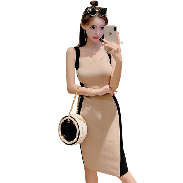 Đầm dự tiệc váy 2 dây phối màu DAM0013