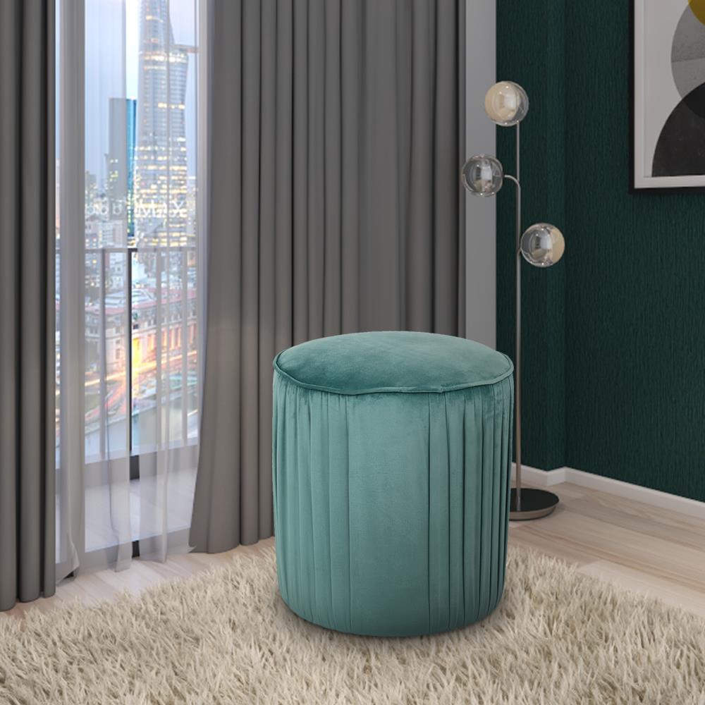HomeBase FURDINI Ghế đôn tròn bằng gỗ bọc vải cao cấp có đệm lót mousse W38xH38xD40cm màu xanh lá