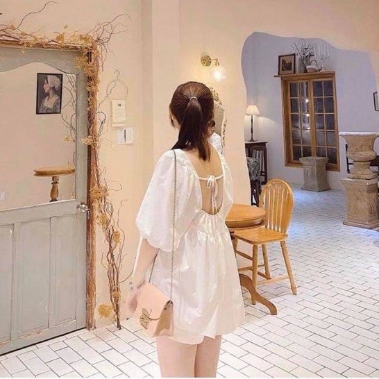Bộ mặc nhà nữ gồm áo babydoll cổ vuông và quần đùi nữ ống rộng chất đũi mềm mát PANOSI - Mã B5