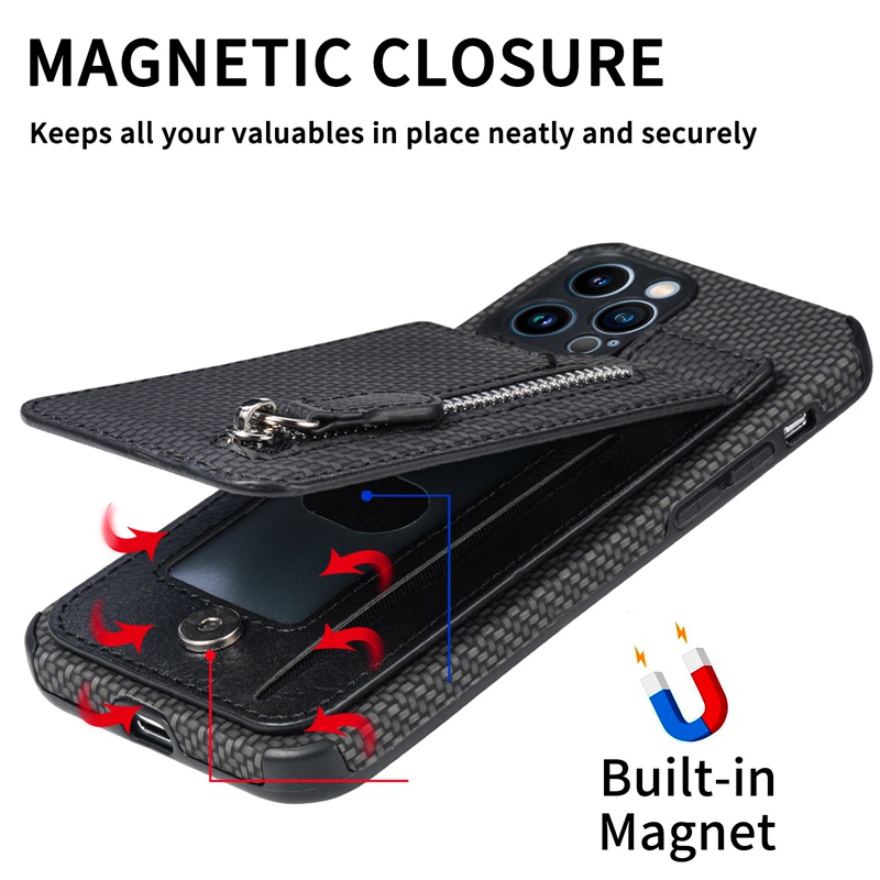Ốp Điện Thoại Thiết Kế Ví Đựng Thẻ Có Khóa Kéo Cho iPhone 11 Pro Max X XS XR 6 6s 7 8 Plus