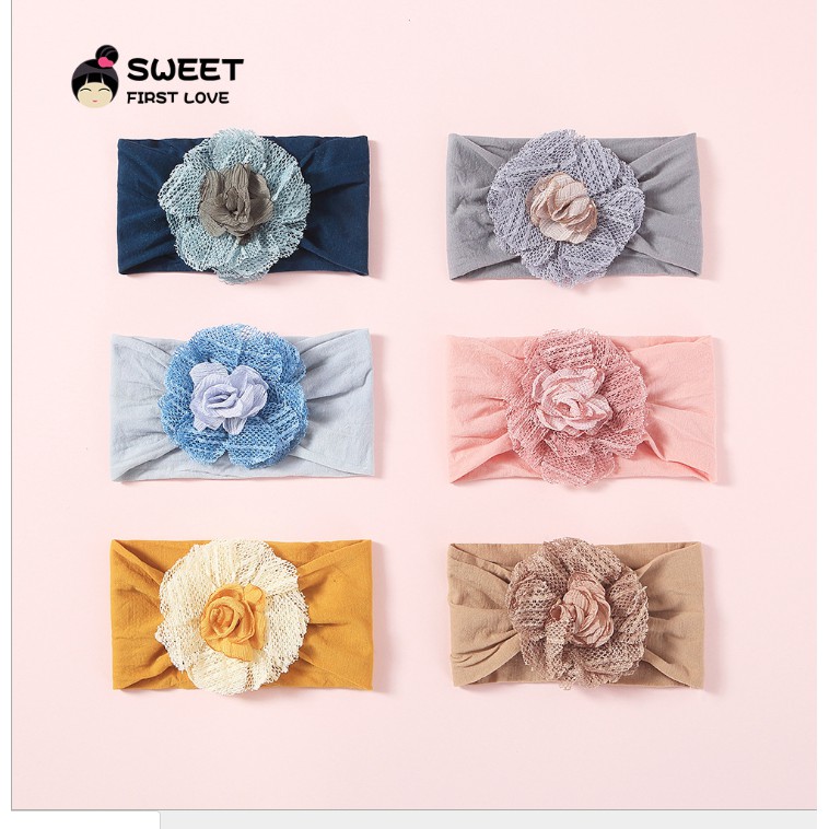 Turban- băng đô cotton cho bé cotton mềm mịn hoa ren