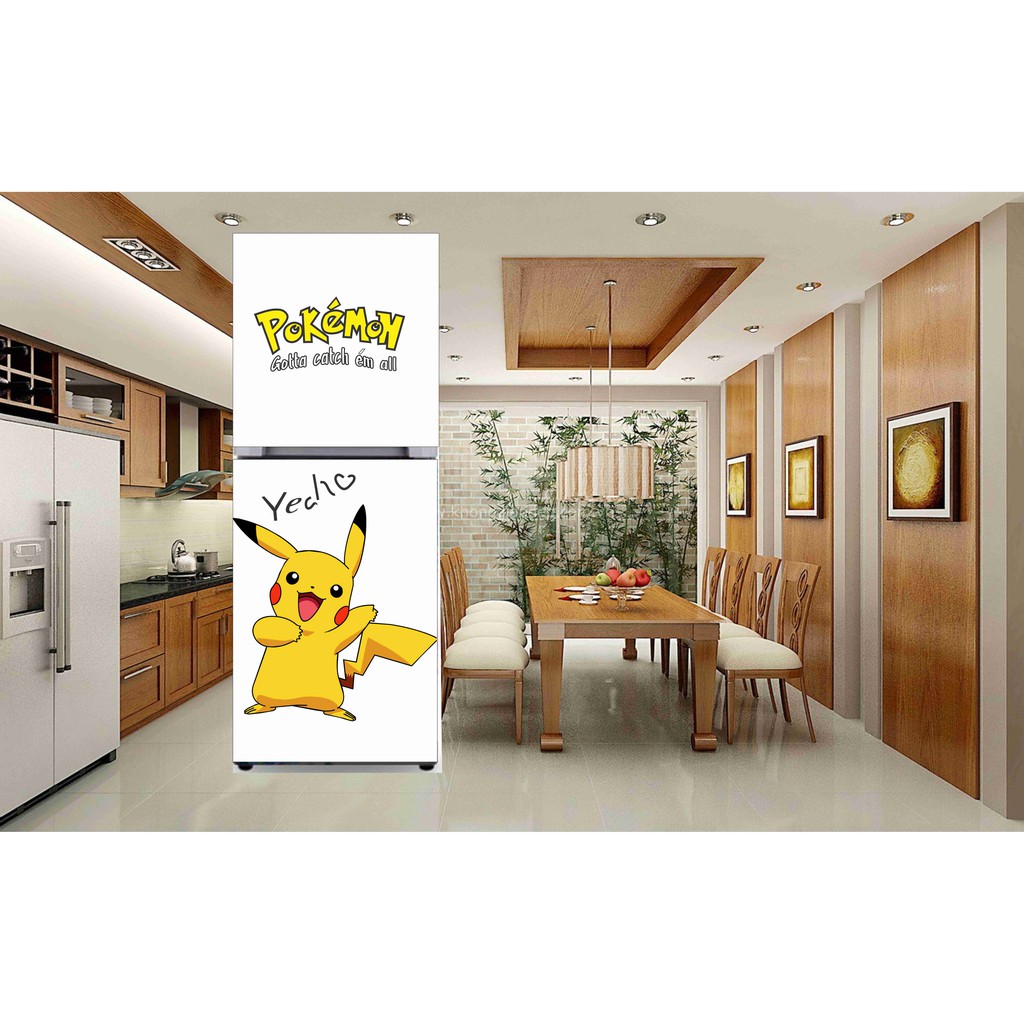 Decal dán tủ lạnh mẫu Pokemon siêu đáng yêu có kèm dao cắt và hướng dẫn dán