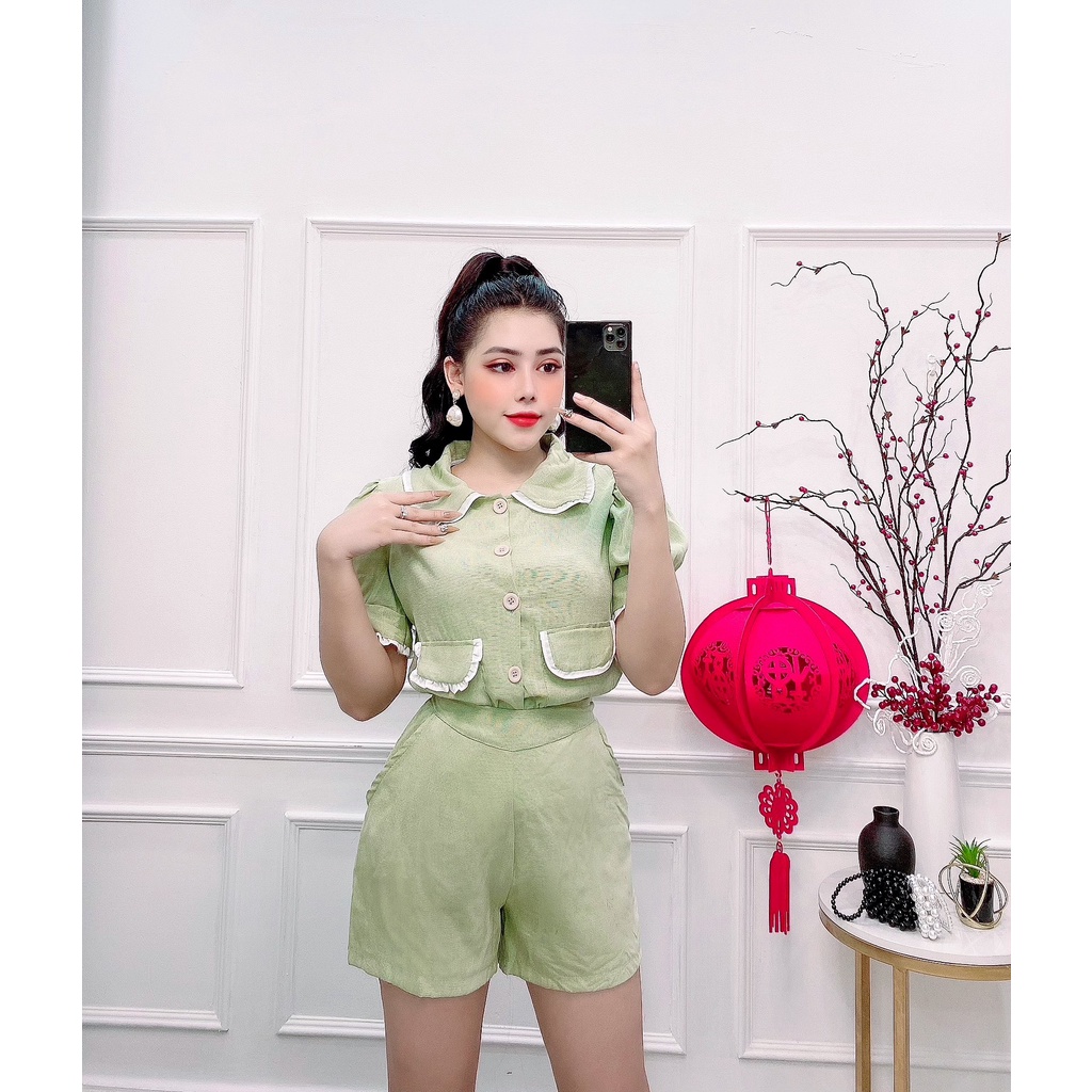 Set đùi nữ, set nữ dạ thô newbrand 2 màu nude xanh đủ size S M L SKUS-10