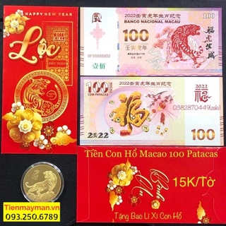 Tiền Con Hổ Kỷ Niệm Macao 100 patacas Lì Xì Tết (bao lì xì tặng kèm mẫu ngẩu nhiên tùy thời điểm)