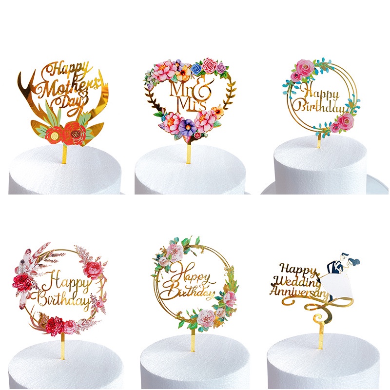 Phụ Kiện Cắm Trang Trí Bánh Kem Bằng Acrylic Hình Bông Hoa