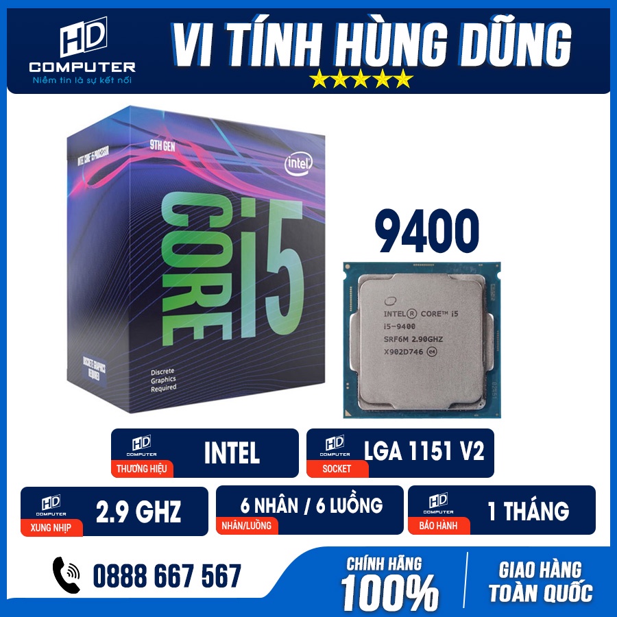 CPU Core I5 9400F 1151 Box New, I5 8400 , i5 9500f, cpu máy tính, i5 8500 , i5 9600 , i5 9400 , i5 8600k, i5 8600