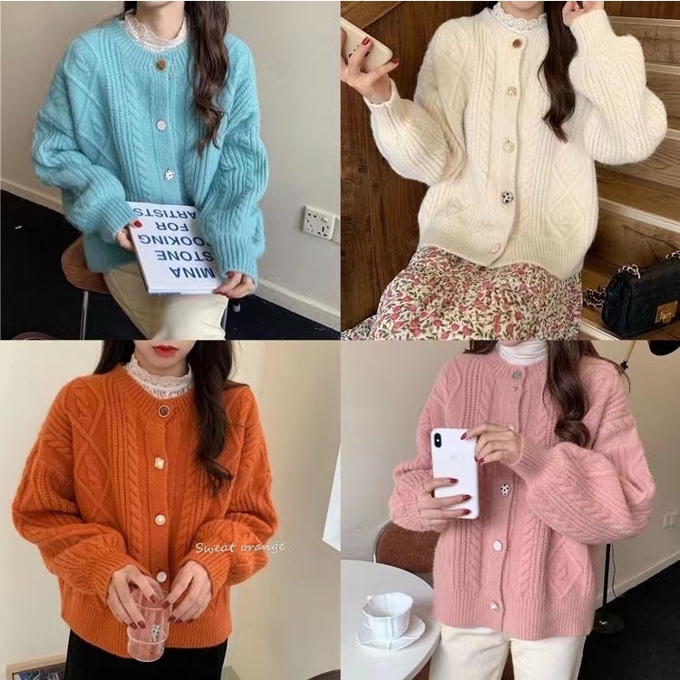 Áo Khoác Cardigan Dệt Kim Màu Xanh Dương Phong Cách Hàn Quốc Thanh Lịch Thời Trang Xuân Thu Cho Nữ