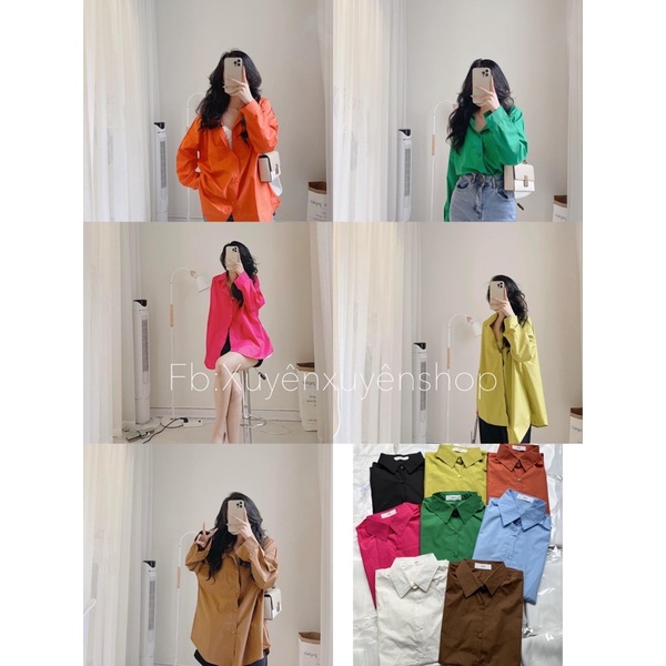 (Ảnh thật) Áo sơmi thô mềm 8 màu trơn oversize