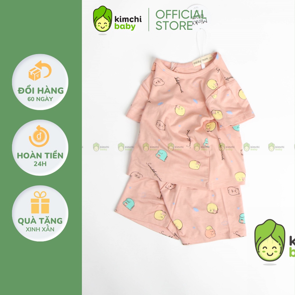 Đồ Bộ Bé Gái, Bé Trai Minky Mom Vải Thun Lạnh Hoạ Tiết Simsimi Khủng Long, Bộ Cộc Tay Mặc Nhà Cho Bé MKM2128