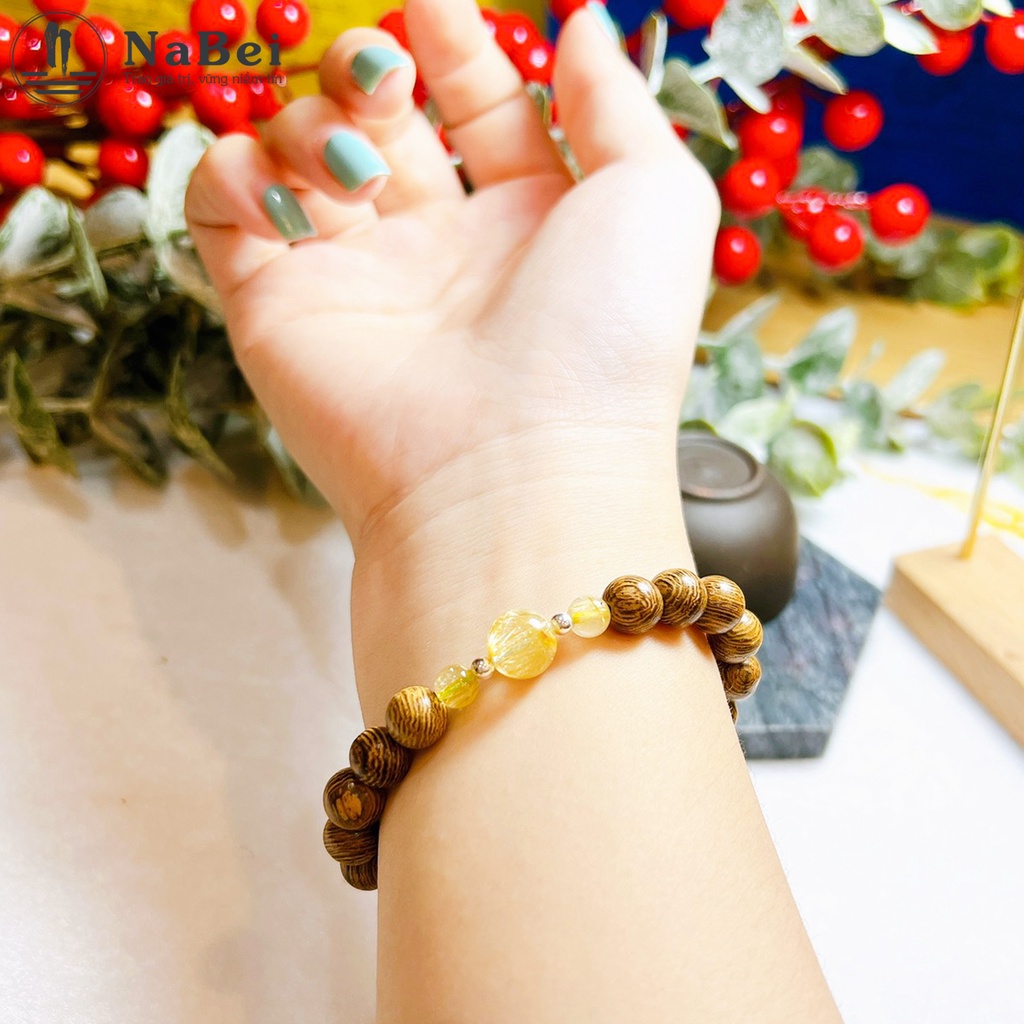Vòng Tay Trầm Hương Mix Đá Thạch Anh Tóc Vàng, Tóc Đỏ, Hổ Phách Hợp Các Mệnh NB351 - Phong Thủy NaBei Store