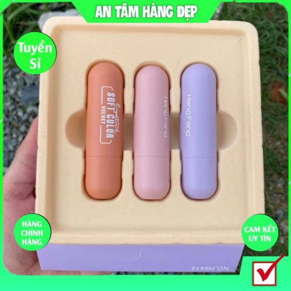 SET 3 Son Sáp Vỏ Tím Pastel Tình Nhân HENGFANG KING DC Lên Màu Chuẩn Bám Lâu Siêu Mới Lạ HOT