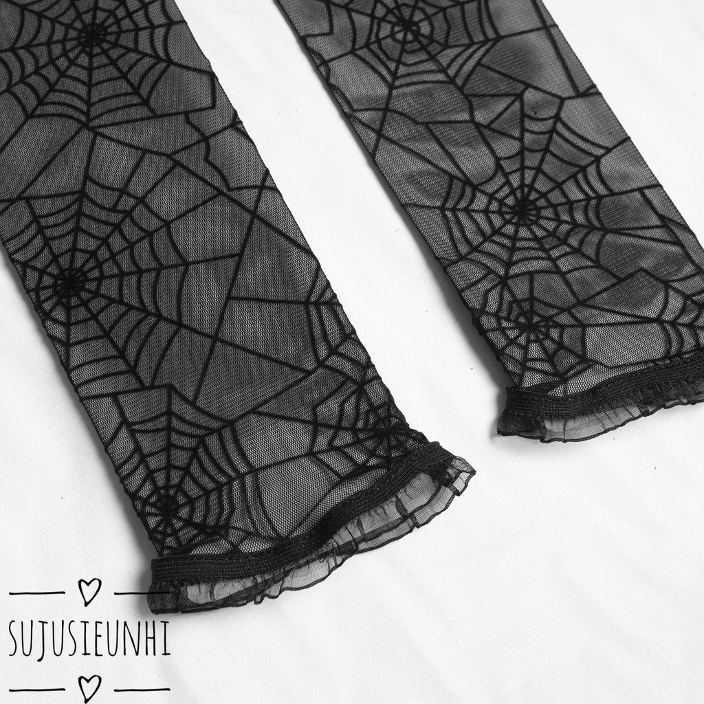 Găng tay unisex hở ngón tạo hình lưới nhện cá tính