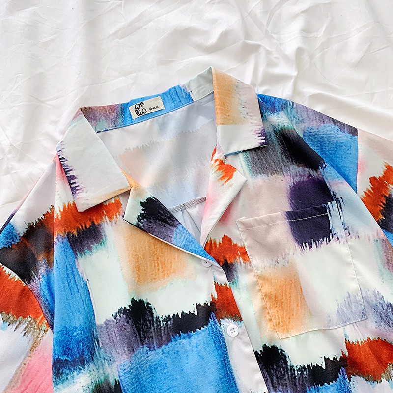 Áo sơ mi họa tiết Leeva Shop dáng rộng màu sắc: 7mau