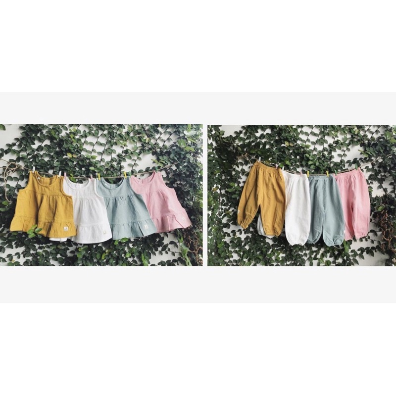 Set bộ quần áo sát nách thiết kế đơn giản quần bo chun chất liệu linen cotton cho bé từ 1 2 3 4 5 6 7 8 9 tuổi Chutbaby
