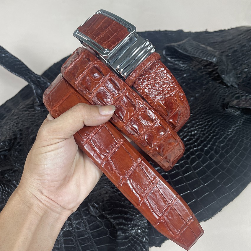 Dây Nịt Cá Sấu Thắt Lưng Nam Da Cá Sấu Liền Nguyên Con Không Nối Bản Rộng 3.8cm Màu Nâu Đỏ Full Hộp Bh 24 Tháng
