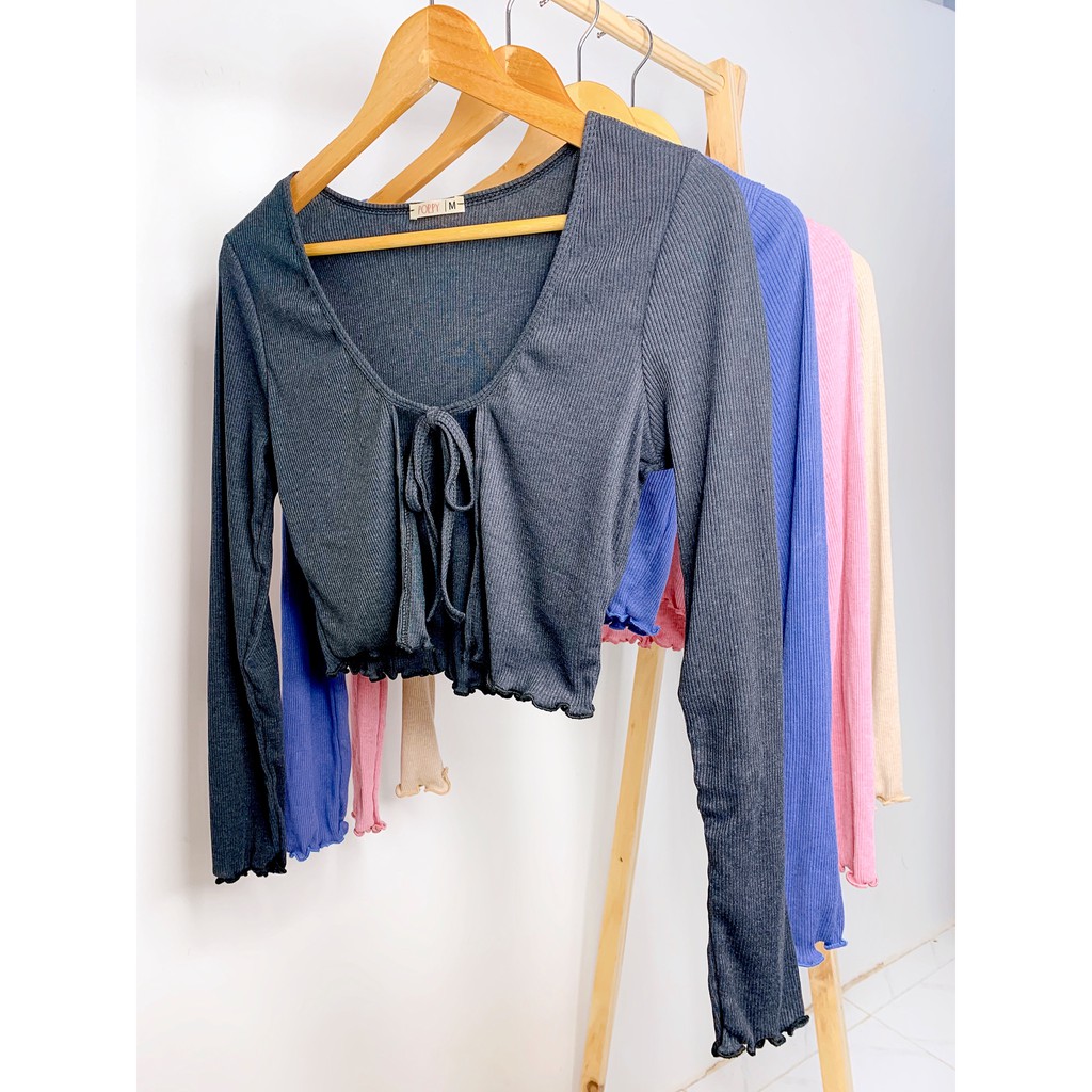 Áo khoác cardigan dáng croptop thắt nơ