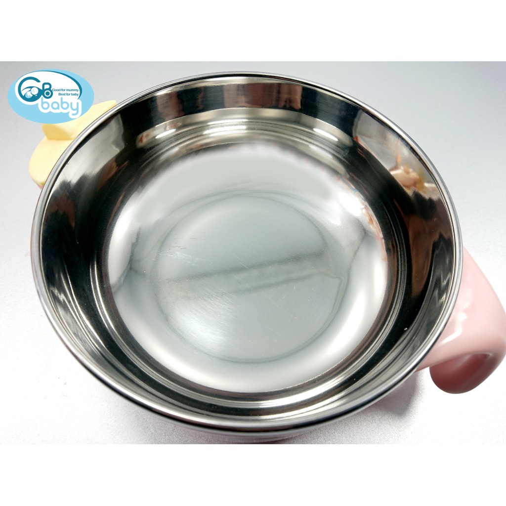 Bát ăn dặm Inox GB-Baby 7739 tặng kèm thìa cùng màu tích hợp chức năng hâm thức ăn ở đáy bát cho bé chính hãng