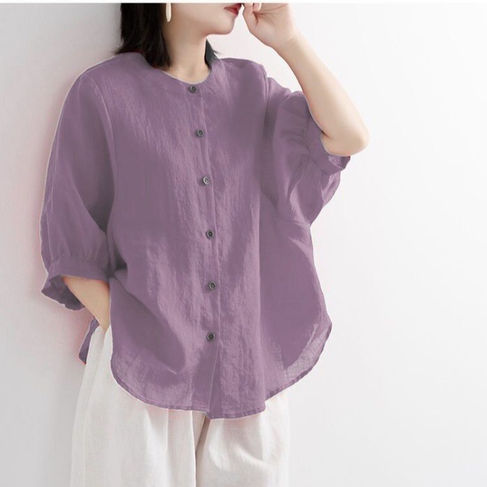 【🔥Spot sale🔥】【Eight colors】2021 Hot New Spring and Summer Retro Linen Short-Sleeve Shirt Top Women's Large Size Cotton Linen Casual Shirt Thin Loos