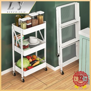 【Có thể gập lại và di chuyển】Xe đẩy Đa Năng  3 tầng kệ đa năng kiểu kệ có bánh xe Kệ để đồ di động phù hợp với nhà bếp
