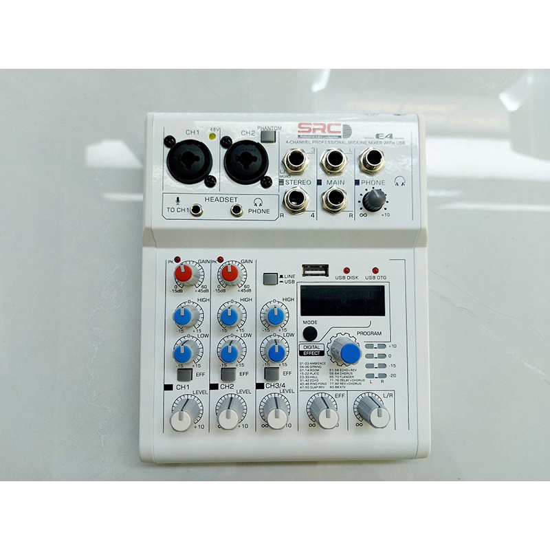 Bộ Trộn Âm Thanh Mixer E4 Có Bluetooth 4 kênh 88 88 hiệu ứng DSP Hỗ Trợ Nguồn 48v có thể Livestream,