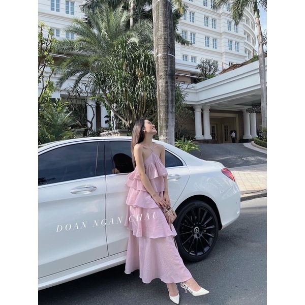 Maxi Đi Biển Dự Tiệc - Váy Maxi Dáng Dài Babydoll Chất Tơ Lụa 2 Dây Đi Biển Đi Chơi Bèo Nhiều Tầng Sang Chảnh Màu Hồng