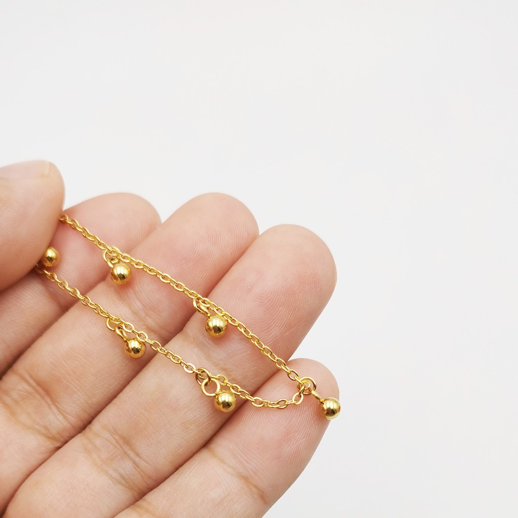 Lắc chân titan nữ không gỉ 7 viên bi nhỏ cá tính sáng màu sử dụng hằng ngày