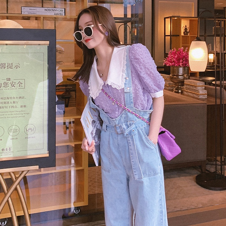COZOK Áo sơ mi chiffon cổ búp bê tay phồng form rộng phong cách retro