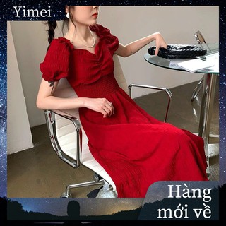 ⭐0412⭐Vintage Bellflower French Dress Square Collar Sleeveless Dress Long Temperament