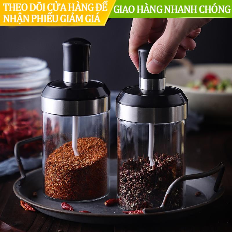 ❀Thủy tinh Tích hợp Chai gia vị Lọ Muỗng Bàn chải Dầu Mật ong Nắp Con dấu Nước sốt Tổ chức Bảo quản Nhà bếp