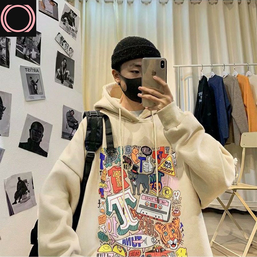 Áo Hoodie A787 Nam Nữ phong cách Harajuku cá tính chất nỉ trần bông họa tiết hoa văn nhiều màu từ 45-70kg | BigBuy360 - bigbuy360.vn